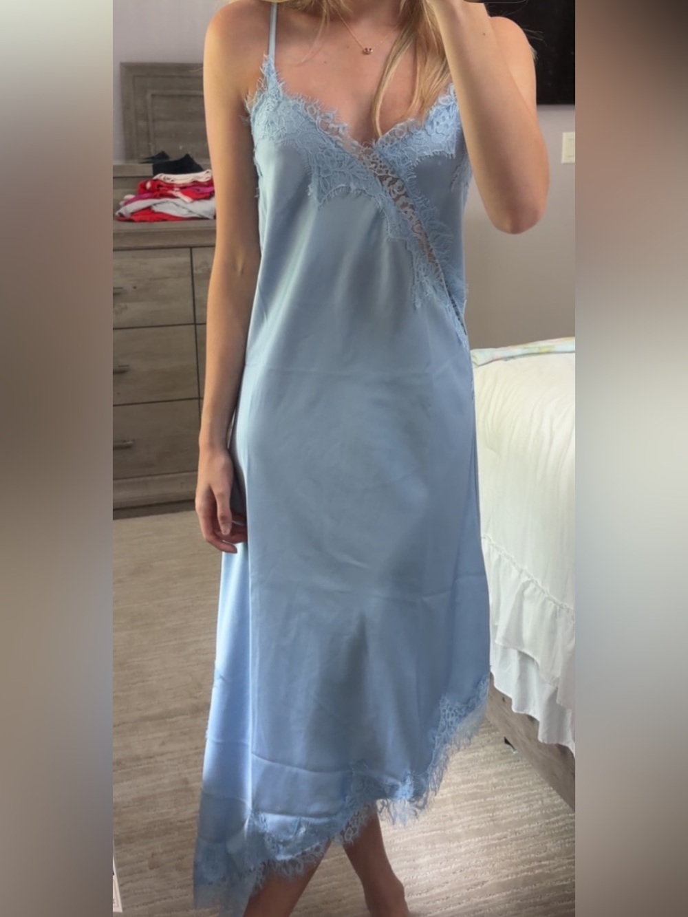 Silk Blue Lace Midi Dress